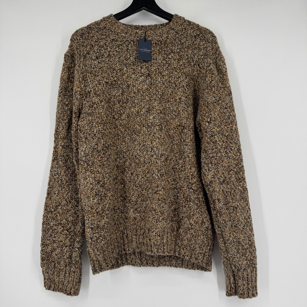NEW Lucky Brand Mens Brown Marled Wool Blend Crewneck Sweater 7M50761 Large NWT
